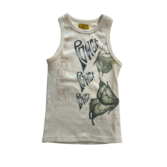 Juliet Johnstone Butterfly Power Graphic Tank Top in White #813 - Picture 1 of 3